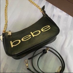 Bebe Black Fabiola  Logo Front Shoulder Bag